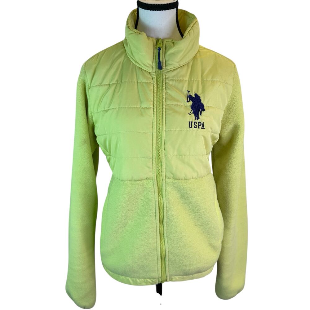 U.S. Polo Assn Women’s Green Fleece Puffer Jacket Full Zip Size L